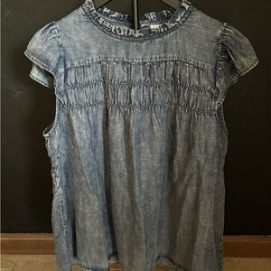 Chic Blue Cap Sleeve Smocked Blouse